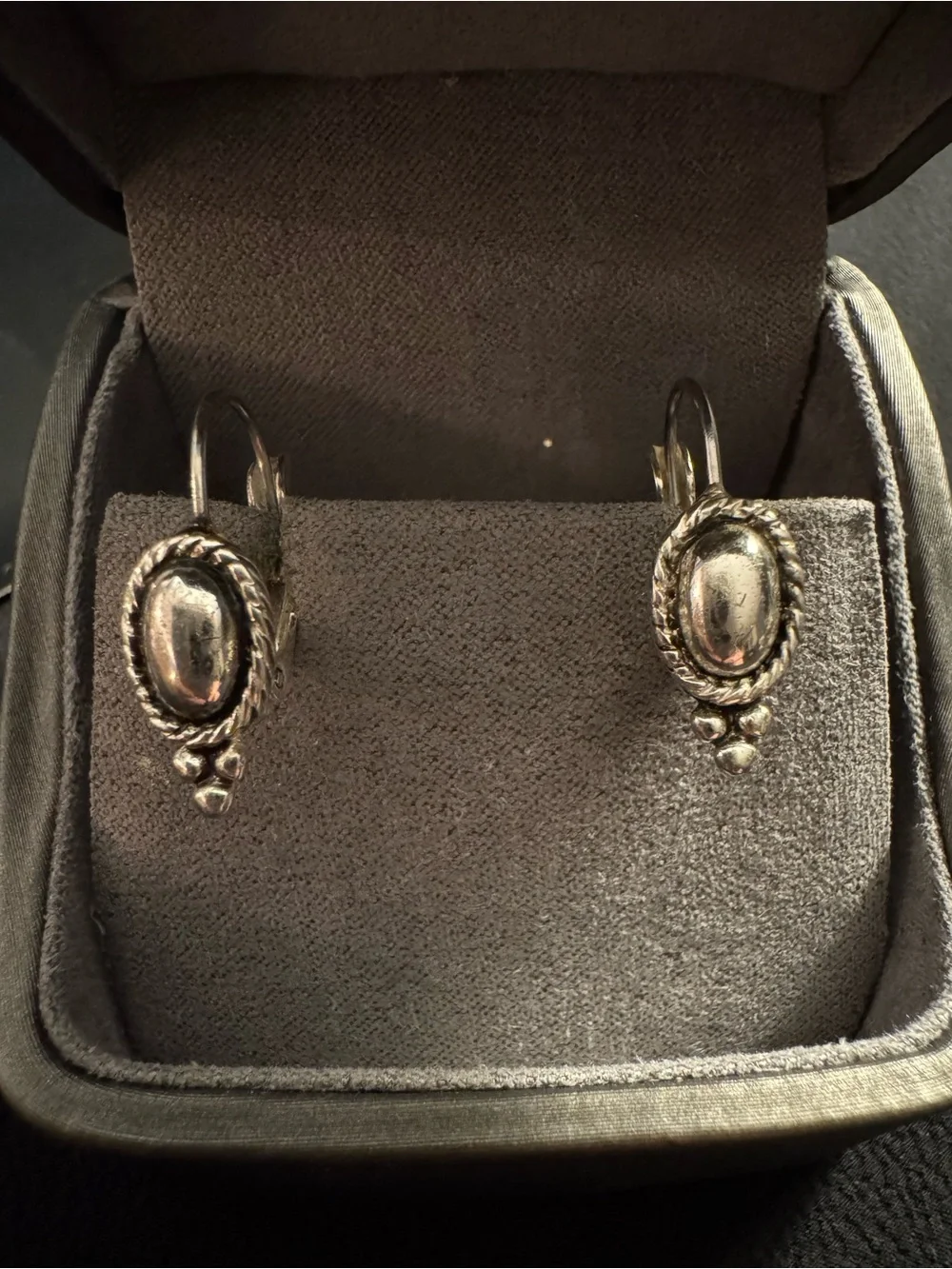 Silver Tone Rope Oval Leverback Earrings Southwestern Style